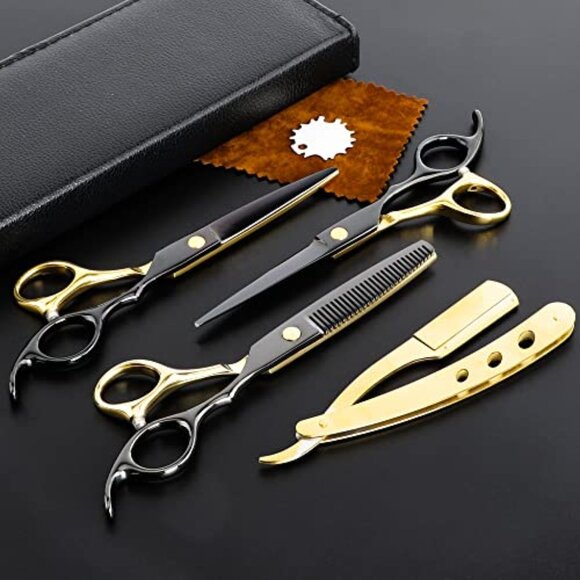Professional Black Gold Hairdressing Scissors Stainless Steel Barber Hair - Picture 1 of 1